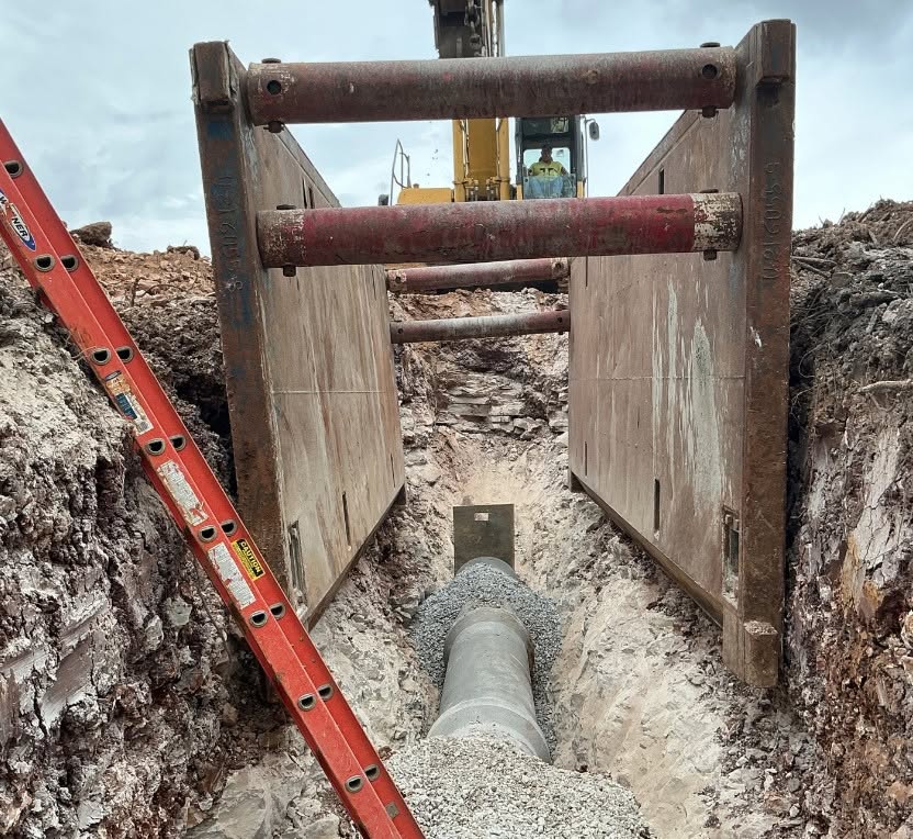 Trench safety and shoring on an underground utility project