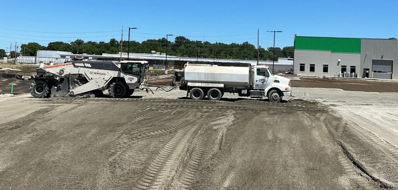 Wirtgen reclaimer performing full-depth reclamation on a roadway