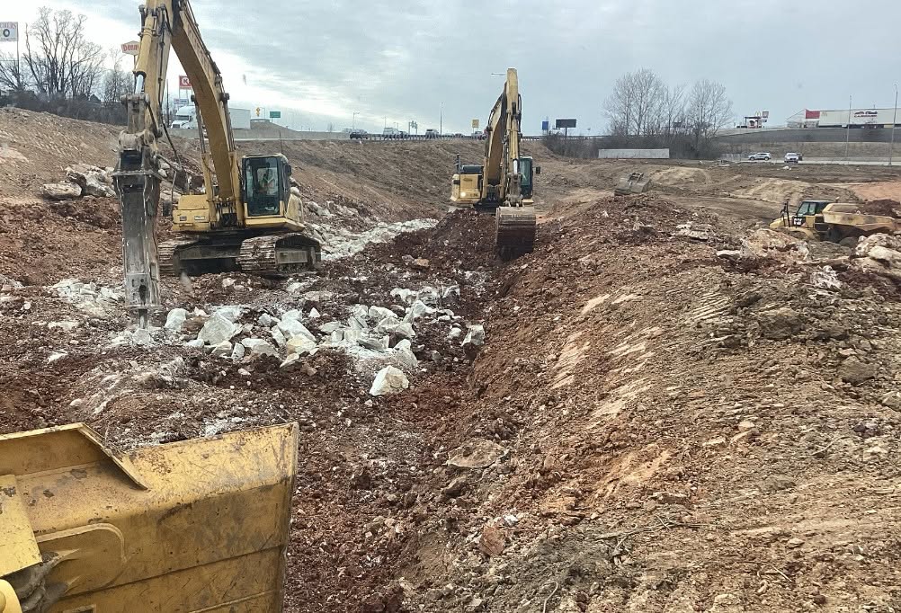 Rock blasting and breaking on a demolition and excavation site